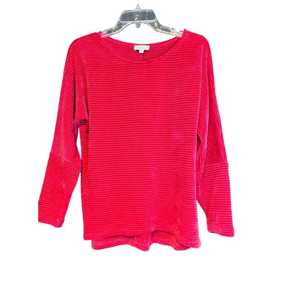 Chenault Womens Red Textured Ribbed Knit Long Sleeve Scoop Neck Top Size L